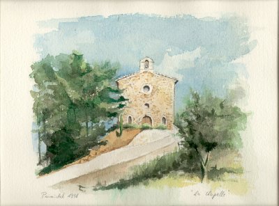 Une aquarelle: la chapelle de Puimichel