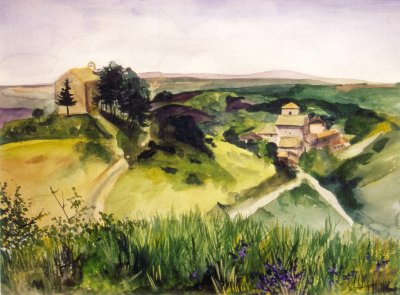 Aquarelle: Village de Puimichel (1994) by Arlette Steenmans