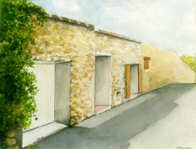 Aquarelle: Garages - Puimichel (1998) by Arlette Steenmans