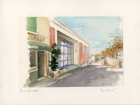 Aquarelle: La mairie de Puimichel (1998) by Arlette Steenmans